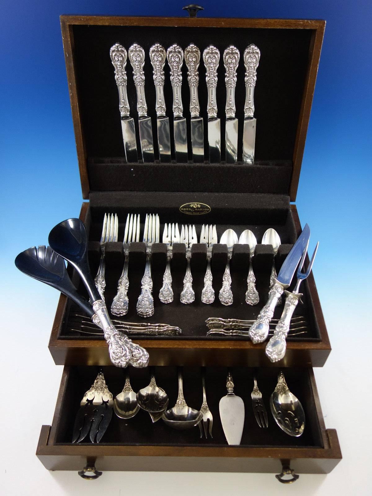 Dinner size Francis I by Reed & Barton old sterling silver flatware set, 54 pieces. This set includes: 

eight dinner size knives, 9 3/4