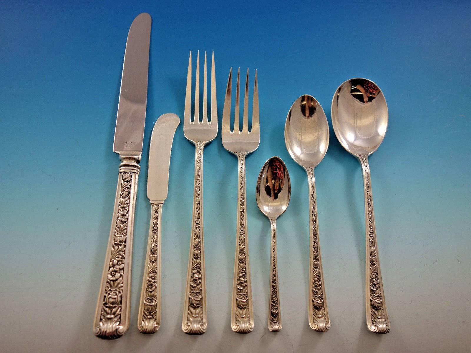 Windsor Rose by Watson Sterling Silver Flatware for Eight Set Service 62 Pieces In Excellent Condition In Big Bend, WI