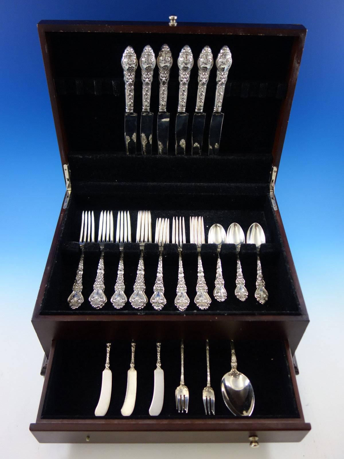 Douvaine by Unger Bros. Sterling silver dinner size flatware set - 37 pieces. This set includes: Six dinner size knives, 9 5/8