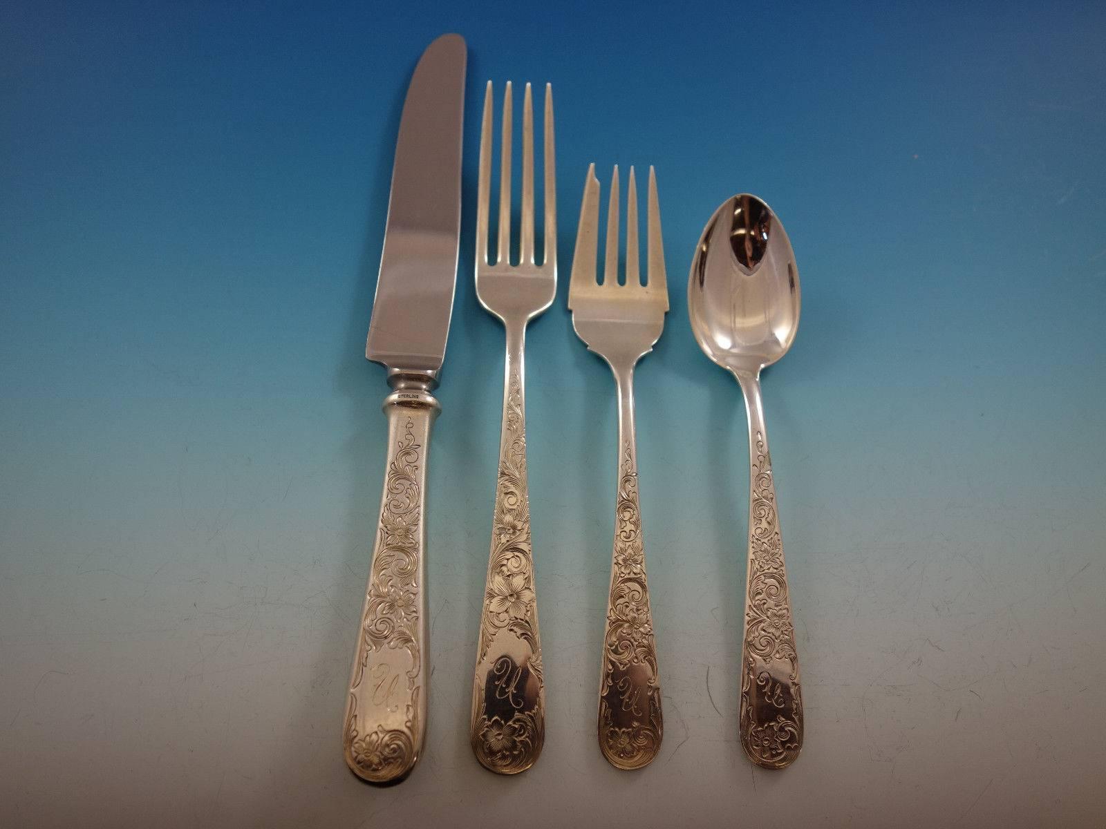 20th Century Old Maryland Engraved by Kirk Sterling Silver Flatware Service Set 121 Pc Mono M