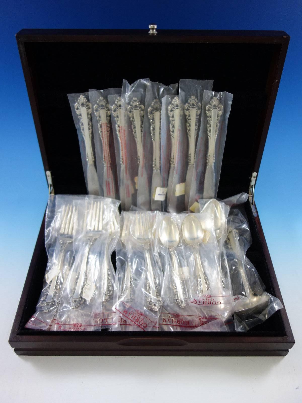 Medici New by Gorham Sterling Silver Flatware Service for 8 Set 35 Pieces New In Excellent Condition In Big Bend, WI