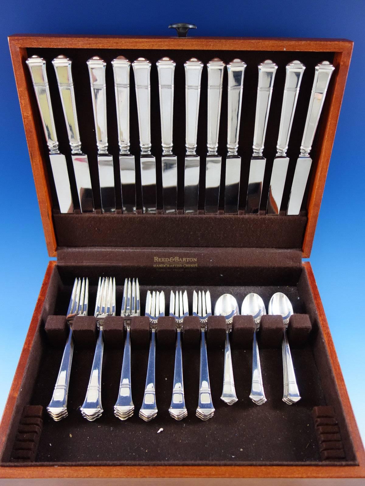Dinner size Windham by Tiffany & Co. sterling silver flatware set - 48 pieces. This set includes: 12 Dinner Size Knives, 10 1/4
