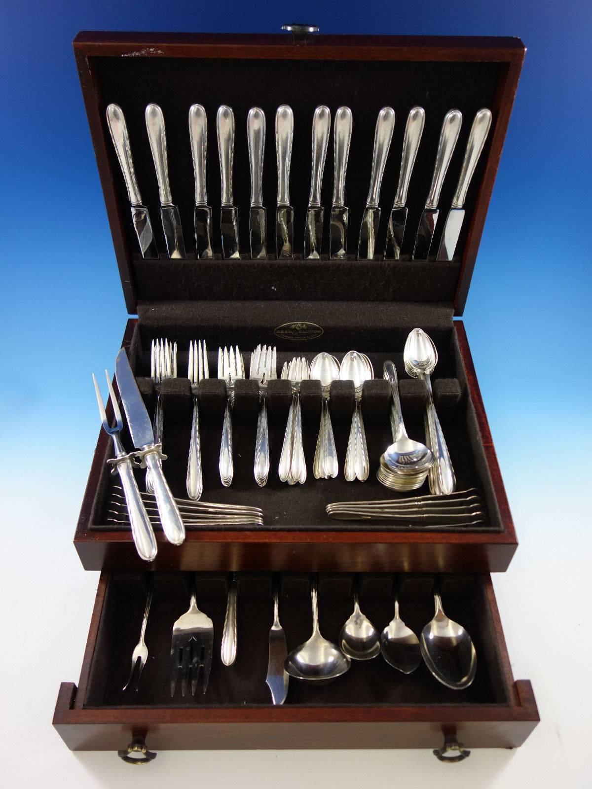 Silver flutes by Towle sterling silver flatware set - 107 pieces. This set includes: 

12 knives, 9