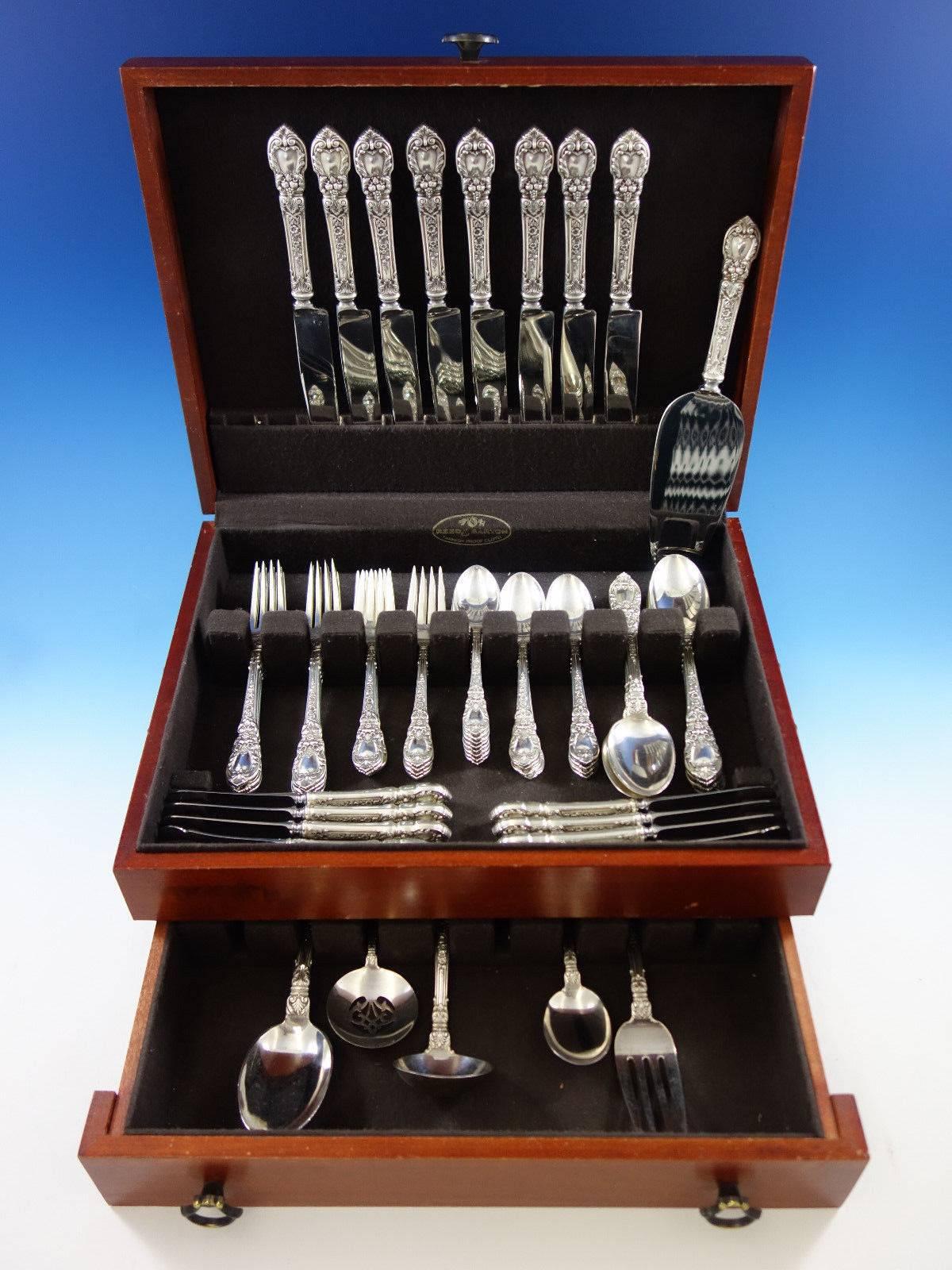 Dinner size Charles II by Lunt sterling silver flatware set of 62 pieces. This set includes: 

Eight dinner size knives, 9 3/4