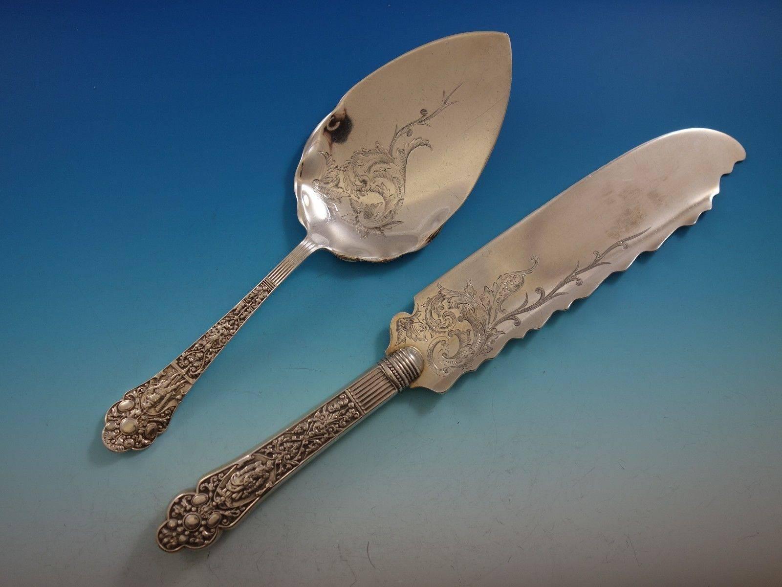 19th Century Medici Old by Gorham Sterling Silver Flatware Set for 8 Dinner Service 78 Pieces For Sale