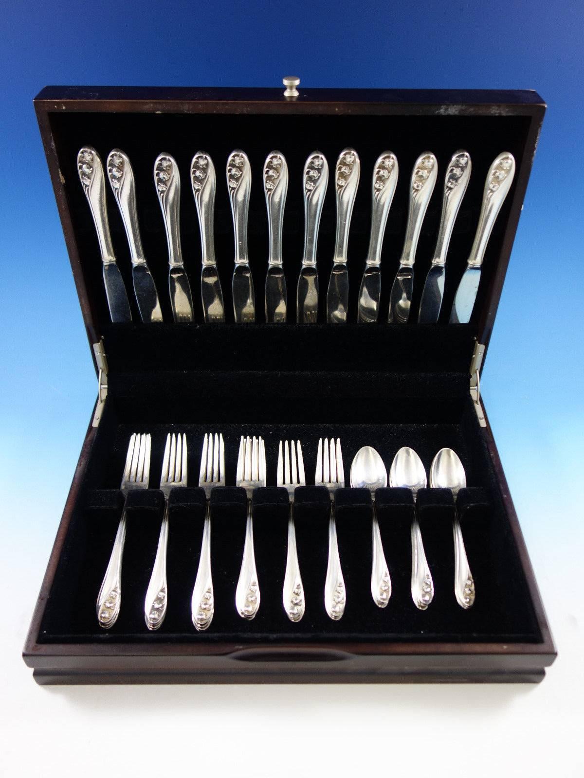 Lily of the Valley by Gorham Sterling Silver Flatware Service for 12 Set 48 Pcs In Excellent Condition For Sale In Big Bend, WI