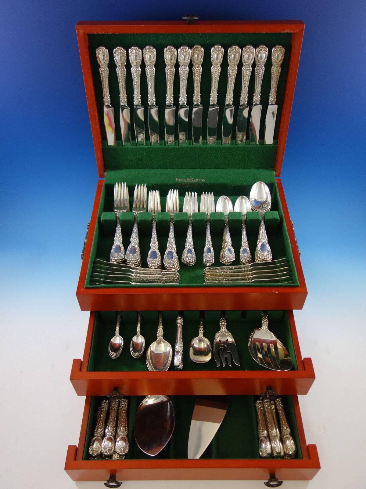 Florentine by Gorham sterling silver flatware set, 115 pieces. This set includes: 

12 dinner size knives, 9 5/8
