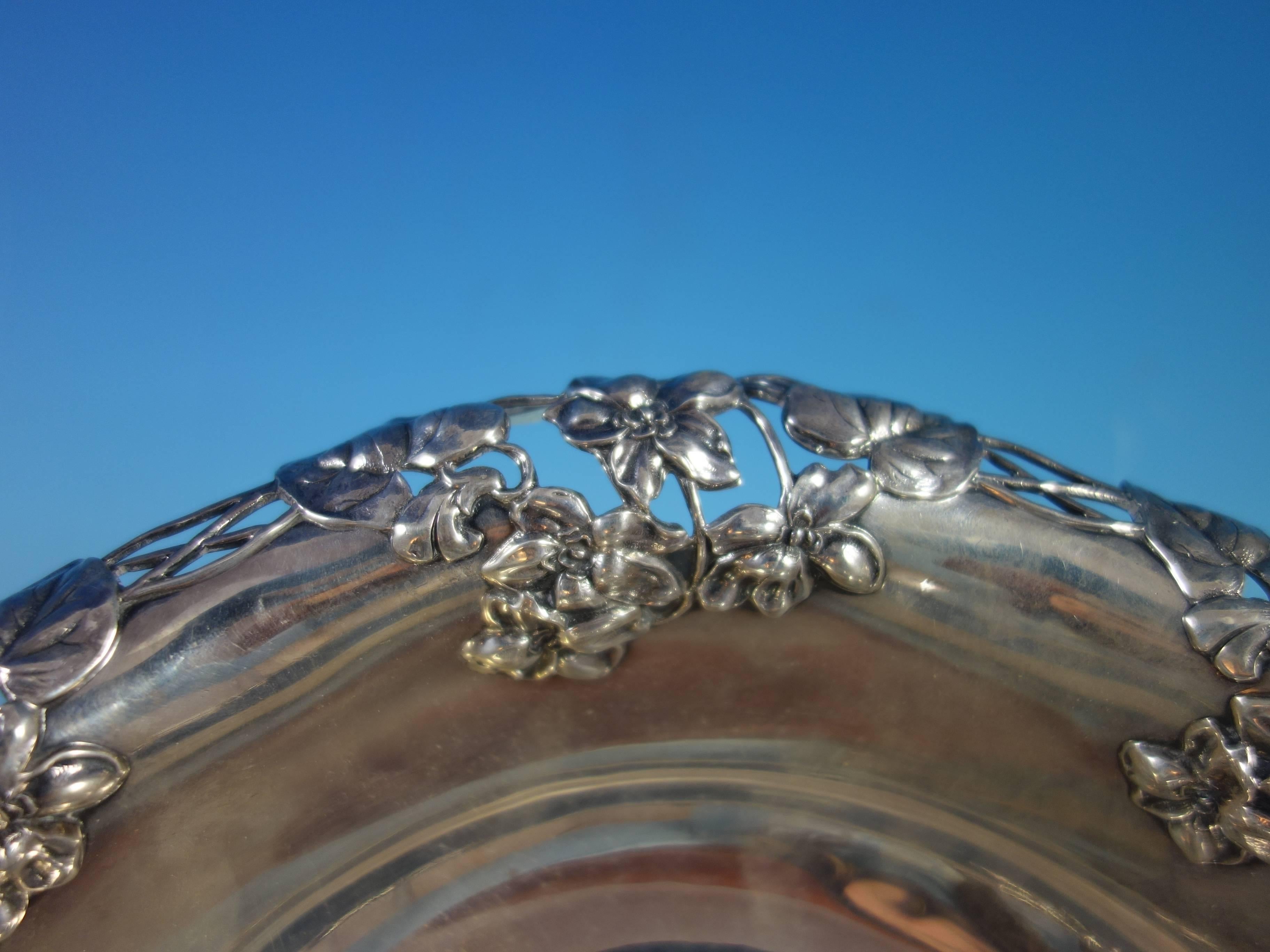 American Tiffany & Co Sterling Silver Fruit Bowl Pierced Applied Violets #2034 Hollowware