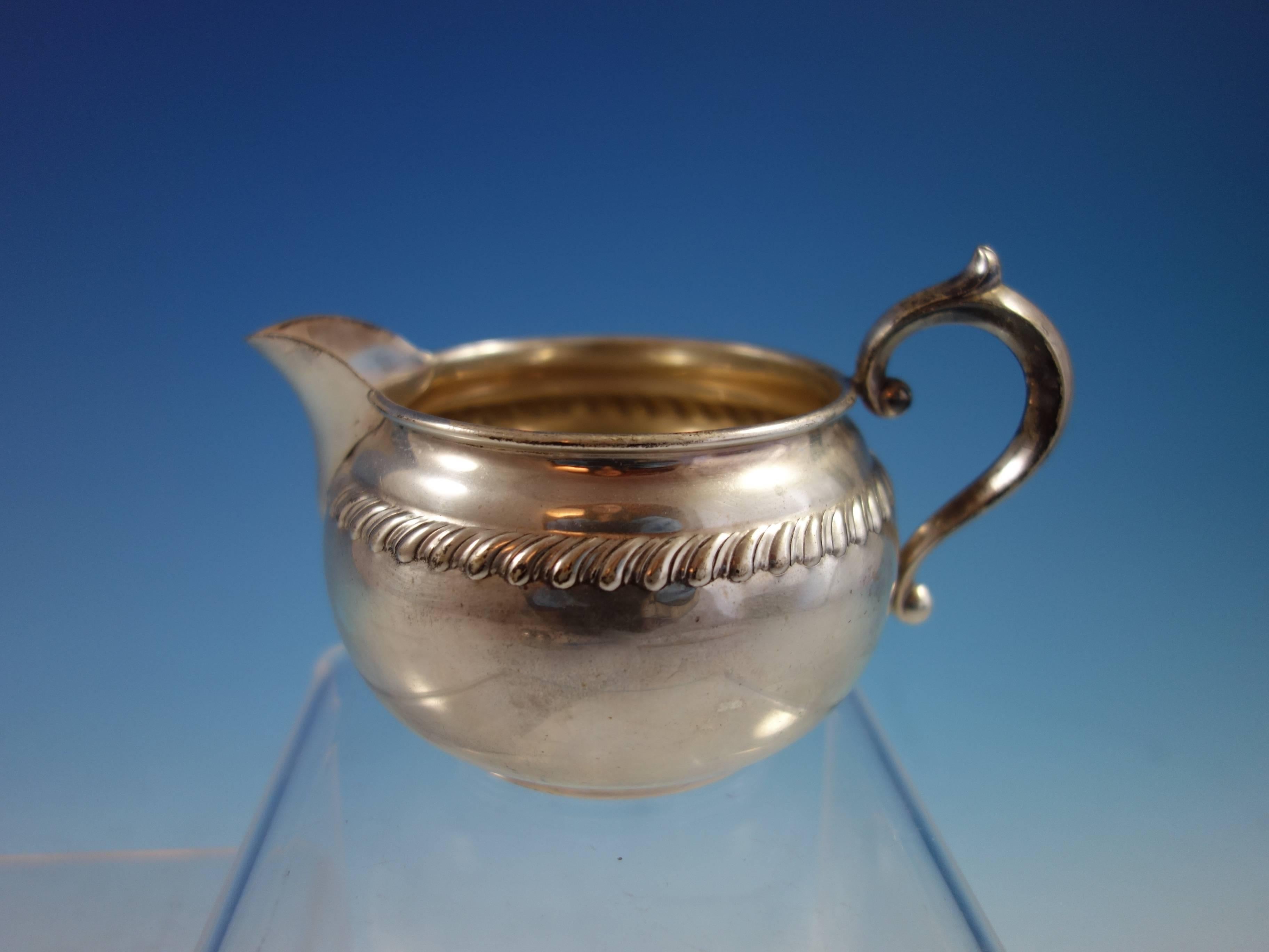 English Gadroon by Gorham sterling silver two-piece set that includes a creamer and sugar bowl. The sugar bowl is marked with #912, it measures 2 5/8