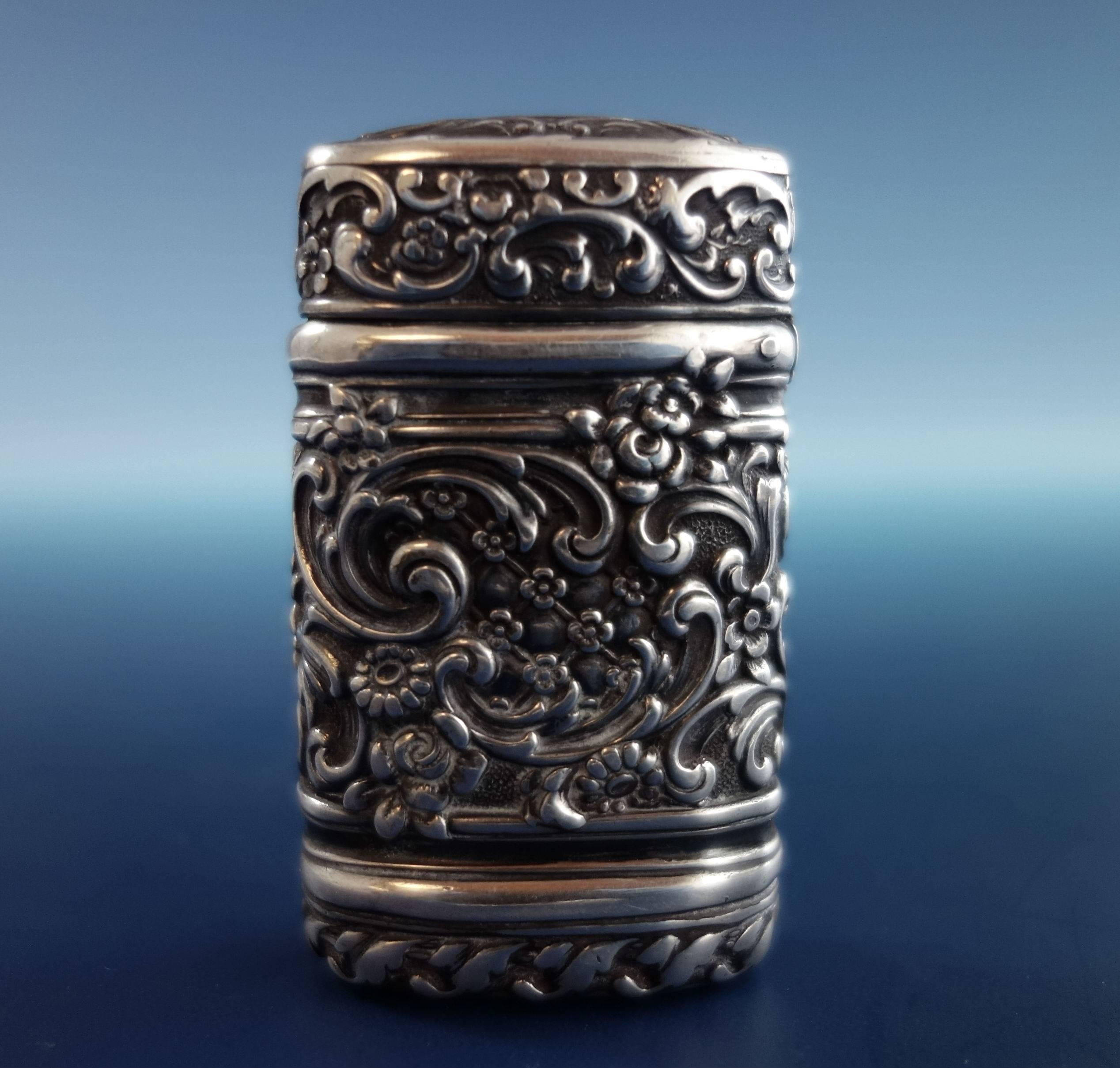 Tiffany & Co. Sterling Silver Match Safe with Repoussed Flowers Hollowware 3