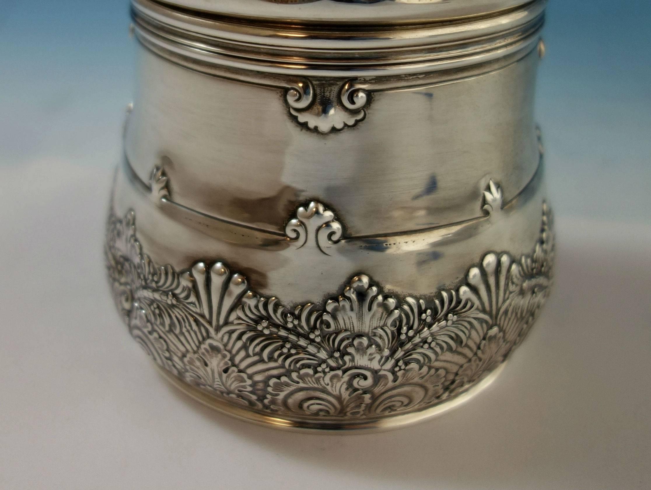 19th Century Tiffany & Co. Sterling Silver Tea Caddy Gold Washed Fancy #10444-9066 Hollowware