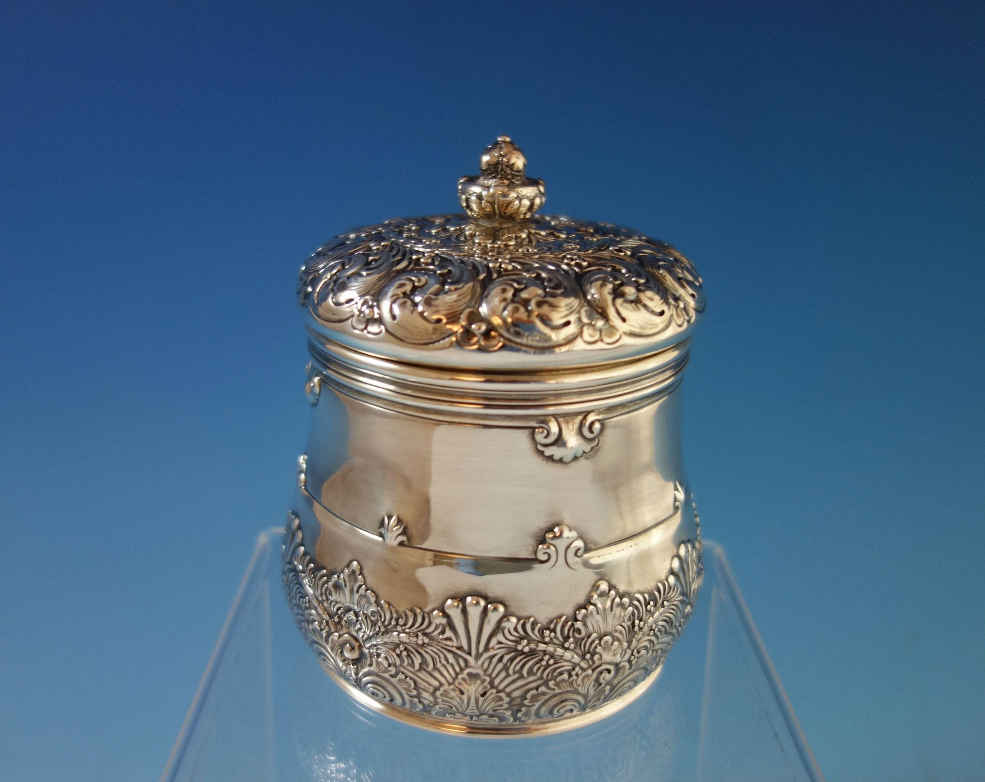 Tiffany & Co. Sterling Silver Tea Caddy Gold Washed Fancy #10444-9066 Hollowware In Excellent Condition In Big Bend, WI