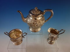 Repousse by Kirk Sterling Silver Tea Set Three-Piece #184AF Hollowware