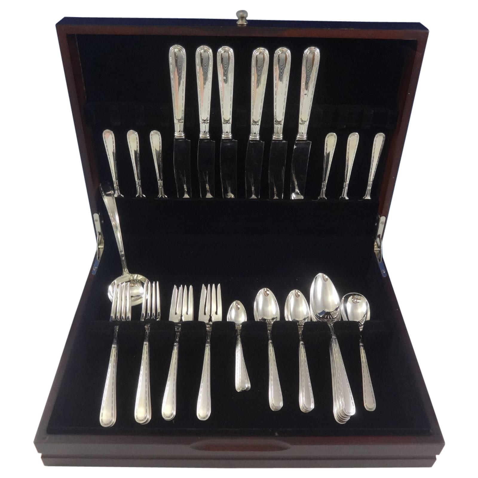 Rare Miss America by Alvin Sterling silver flatware set - 43 pieces. This set includes: Six knives, 9 5/8", Six forks, 7", Six salad forks, 6 1/4", Six teaspoons, 6", Six place soup spoons, 7", Six flat handle butter