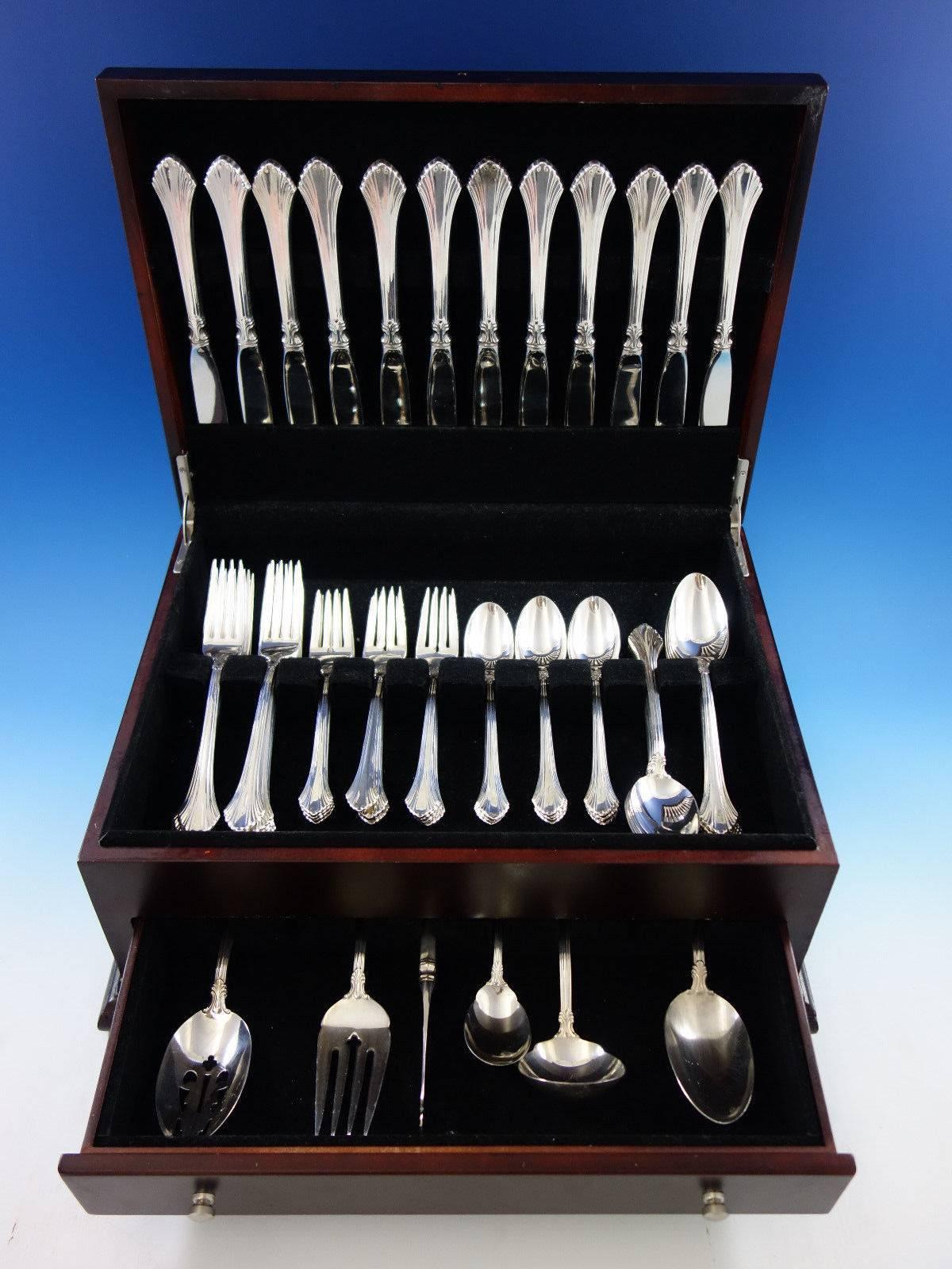 French Regency by Wallace sterling silver flatware set, 66 pieces. This set includes: 

12 knives, 9