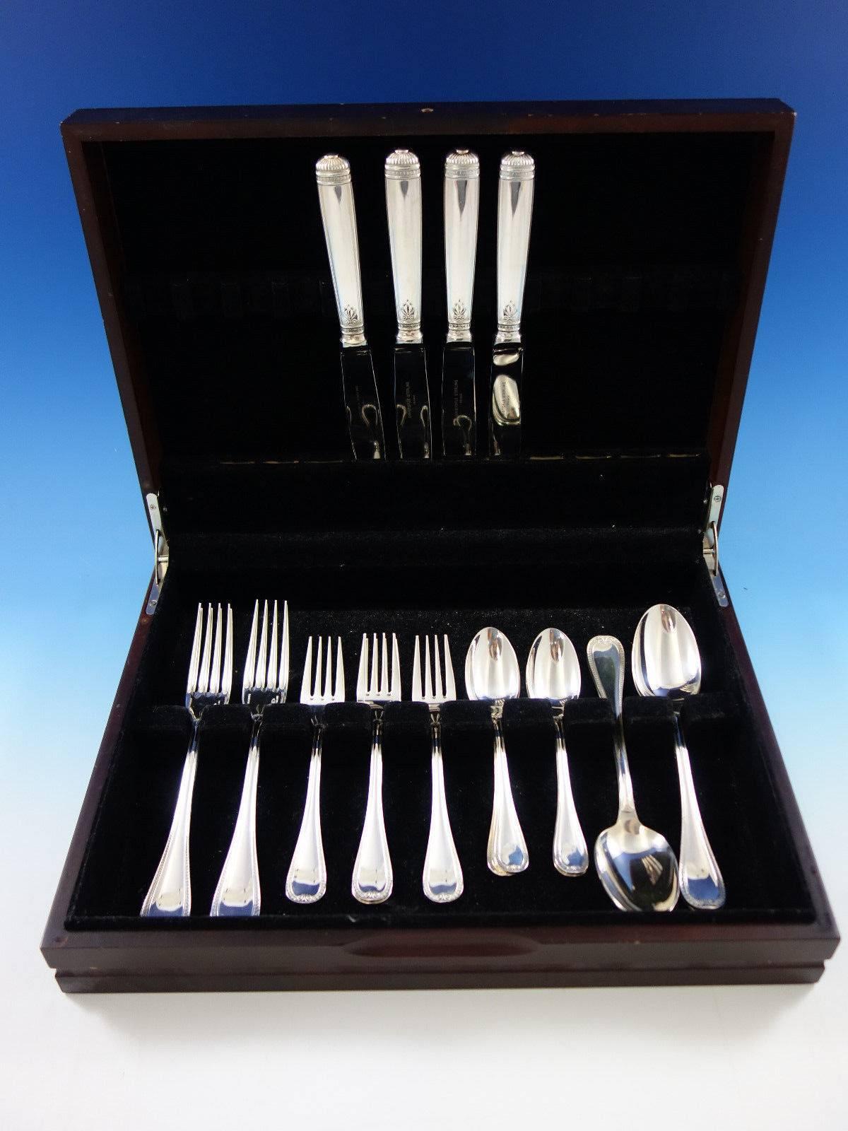 Exquisite dinner size Malmaison by Christofle sterling silver flatware set, 20 pieces. Great starter set! This set includes: four dinner size knives, 9 5/8