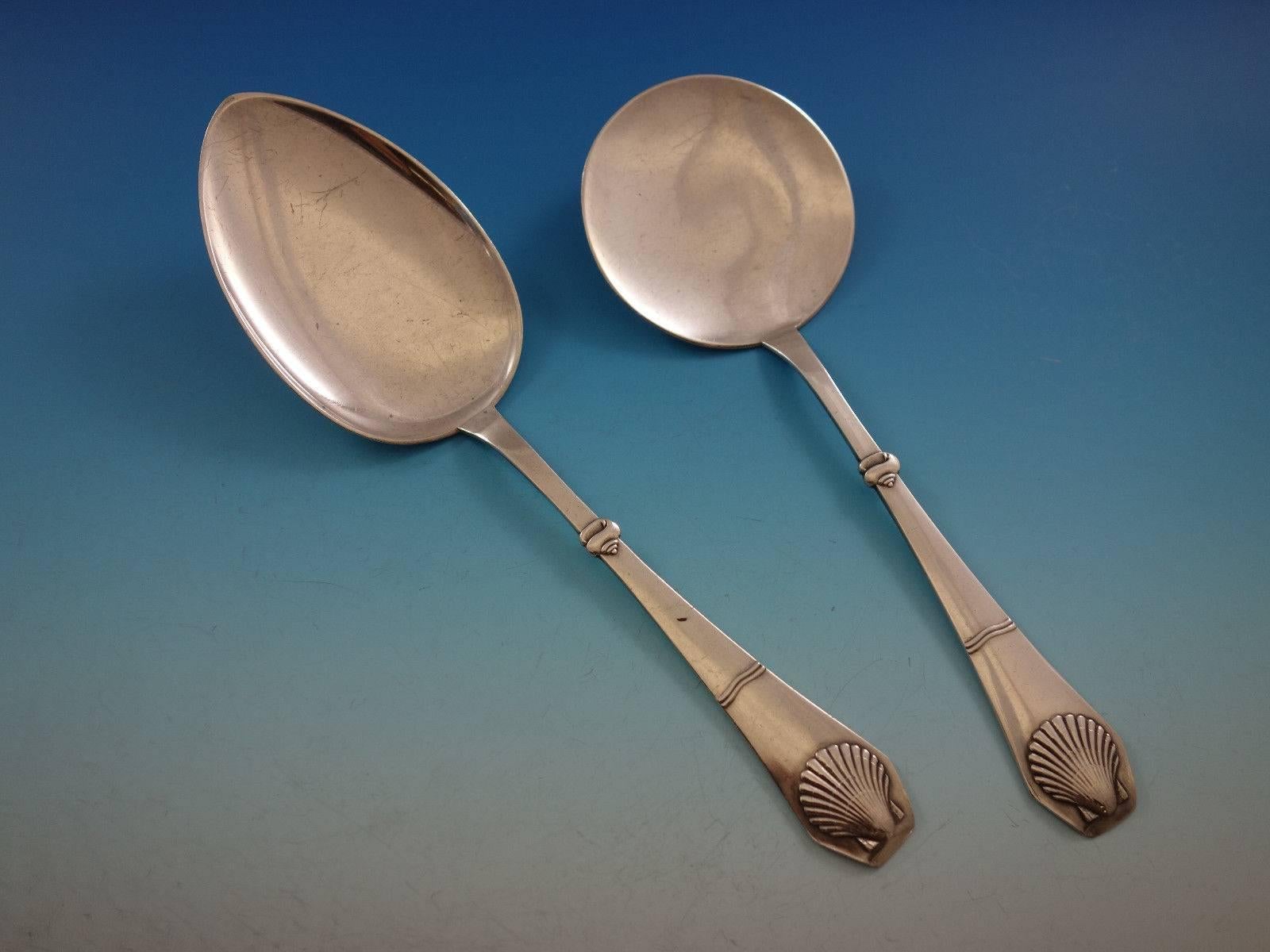 Strand Aka Beach by Sorensen Danish Silver Flatware Set Service 37 Pcs Seashell In Excellent Condition In Big Bend, WI