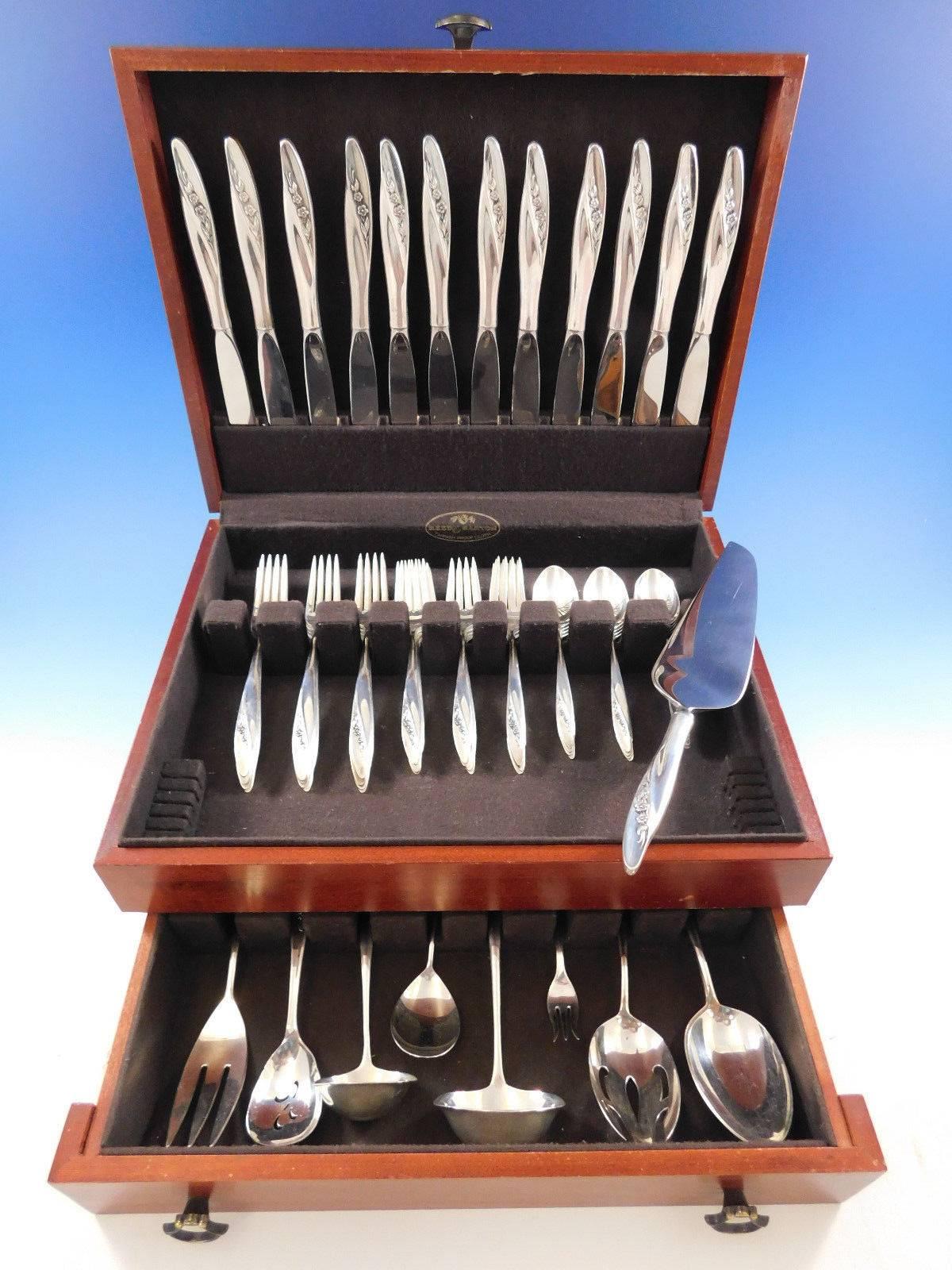 Blithe spirit by Gorham sterling silver flatware set, 58 pieces. This set includes: 

12 knives, 9 1/4