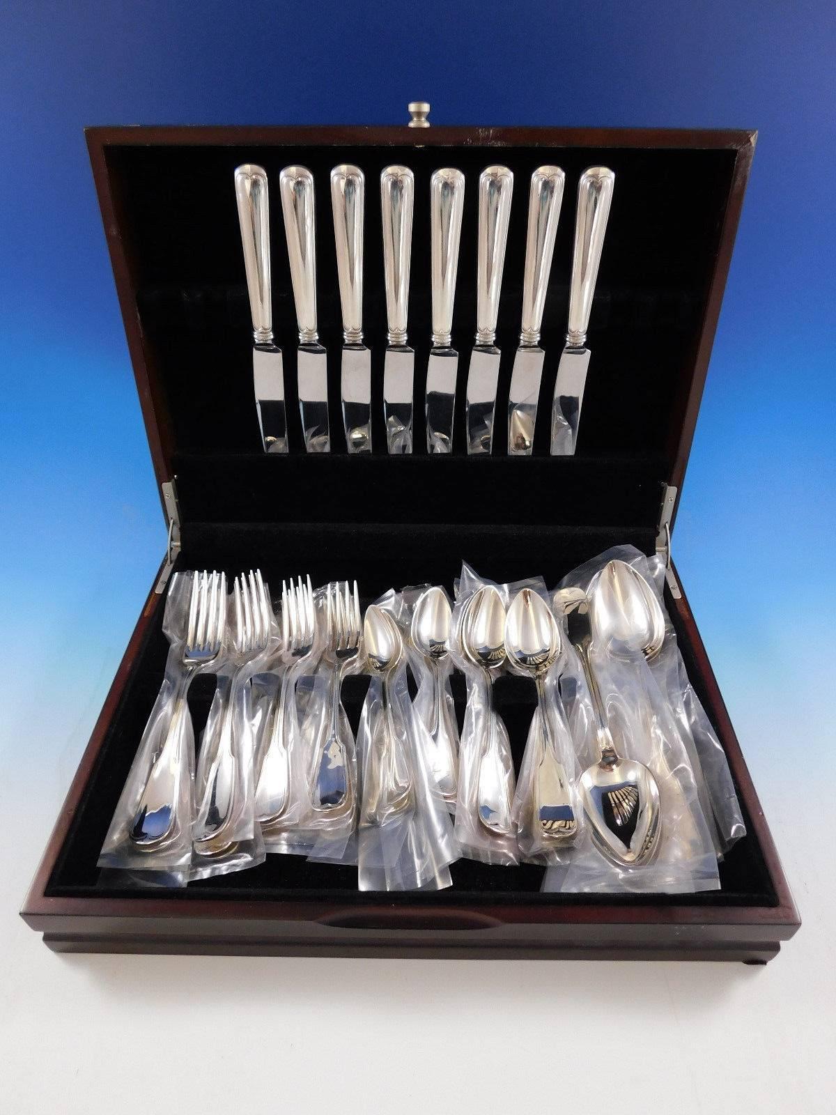 Dinner size threaded antique by Gorham sterling silver flatware set of 48 pieces. This set includes: Eight dinner size knives, 9 3/4