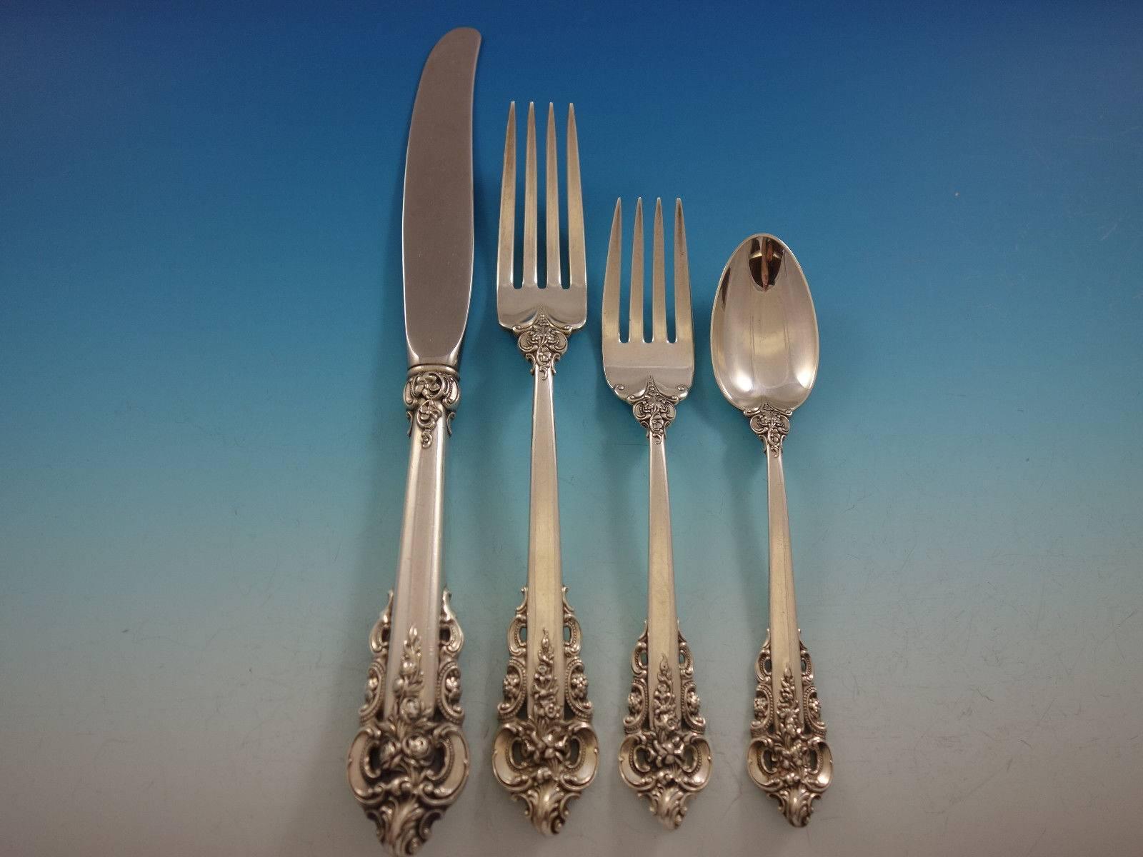 Dinner Size Grande Baroque by Wallace sterling silver Flatware set - 145 pieces. This set includes: 

12 Dinner Size Knives, 9 3/4