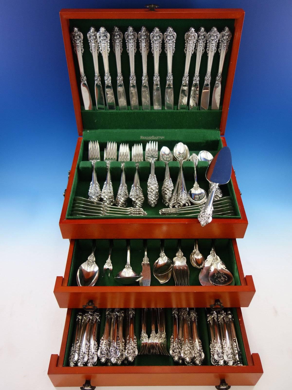 Grande Baroque by Wallace Sterling Silver Flatware Service 12 Set 145 pcs Dinner In Excellent Condition In Big Bend, WI