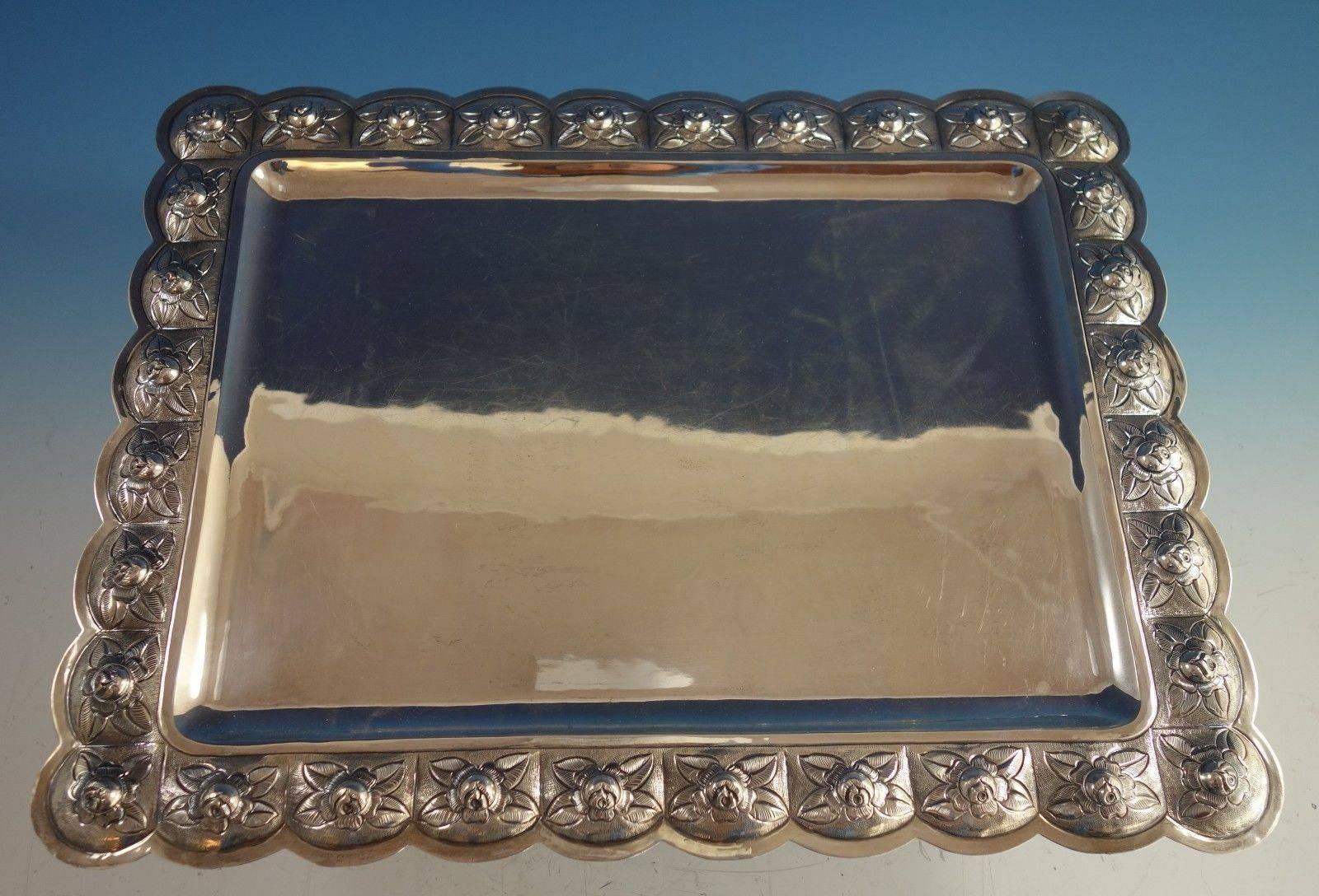 Aztec Rose by Sanborns rectangular sterling silver serving tray. The tray measures 1/4
