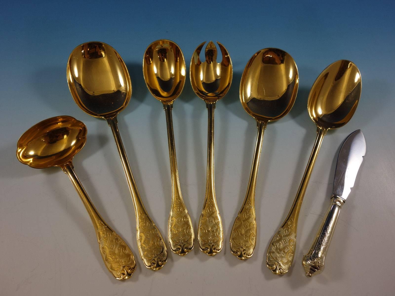 Elysee by Puiforcat French Sterling Silver Vermeil Gold Serving Set Seven Pieces 2