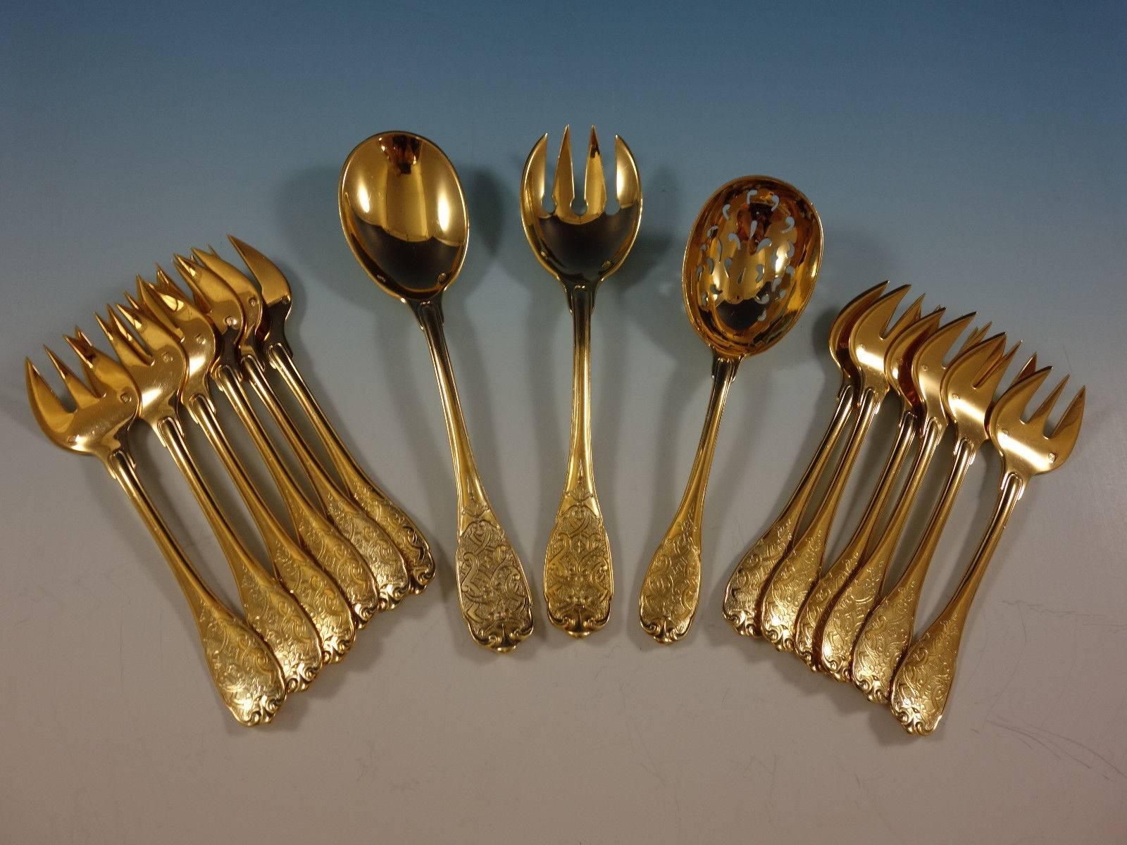 Elysee by Puiforcat French Sterling Silver Vermeil Gold Hors D'oeuvres Set 15 Pc 4