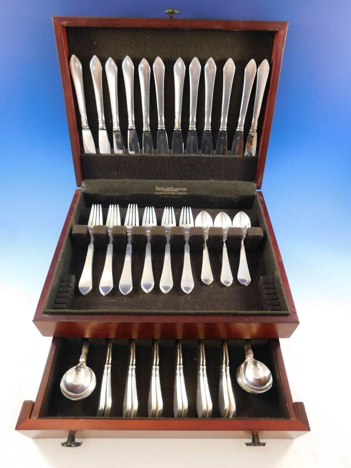 Dinner size Continental by Georg Jensen sterling silver flatware set, 72 pieces. This set includes:

12 dinner size knives, long handle, 8 7/8