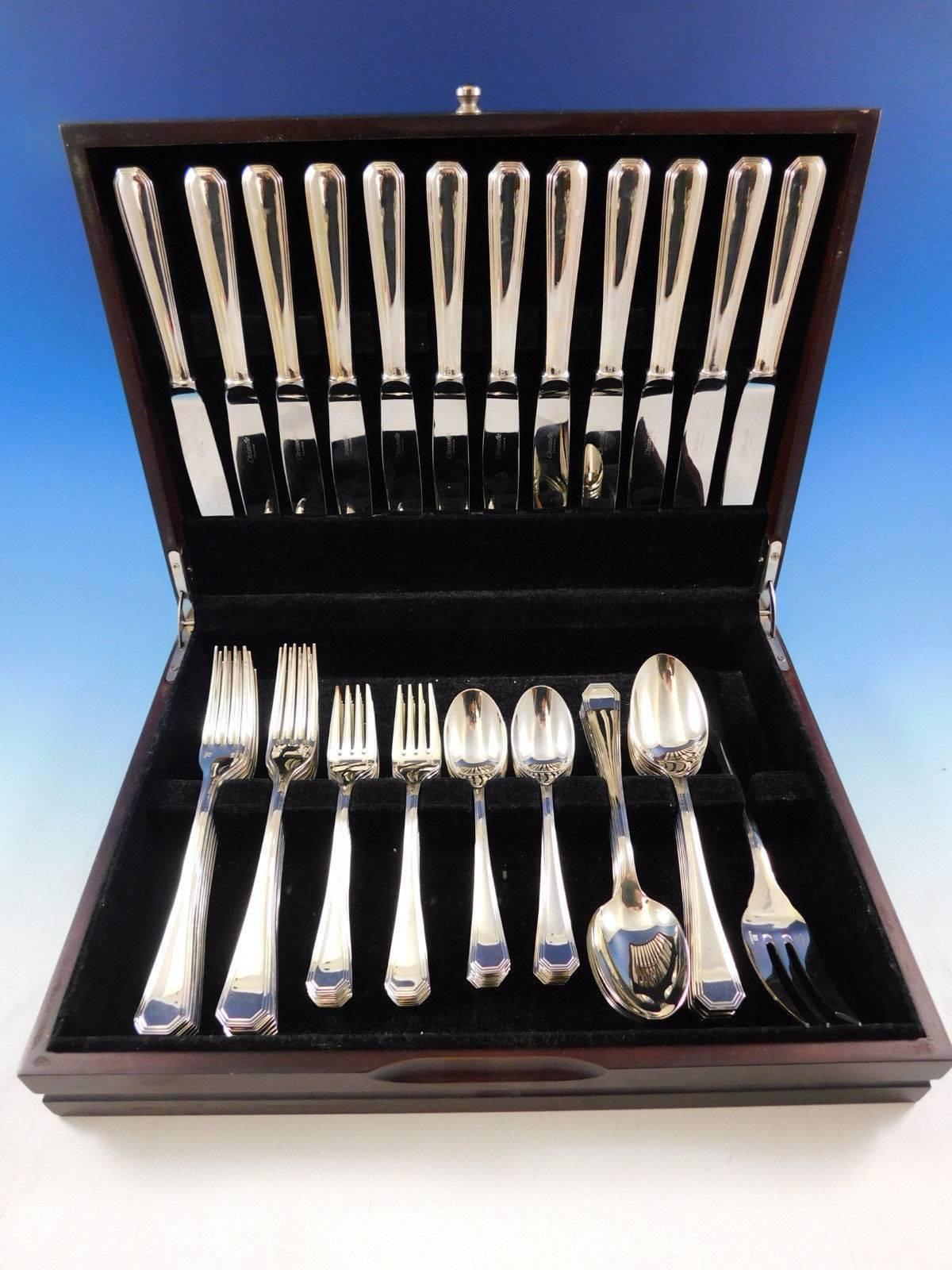 America by Christofle France Silverplate Flatware set, 61 pieces. This set includes: 12 Dinner Size Knives, 9 7/8