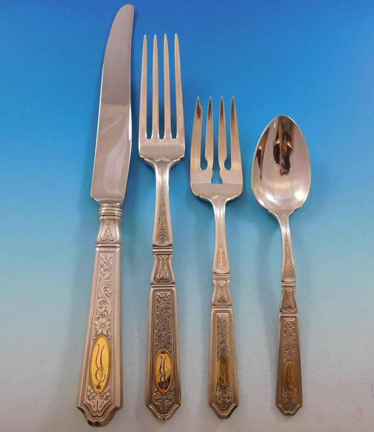 Saint Dunstan Chased Gold by Gorham Sterling Silver Flatware Set 32 Pcs