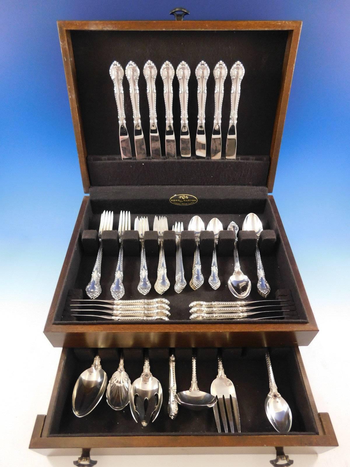 English gadroon by Gorham sterling silver flatware set, 70 pieces. This set includes: 

eight knives, 8 3/4