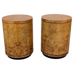 Henredon Scene Two Olive Burlwood Rosewood Drum End Tables