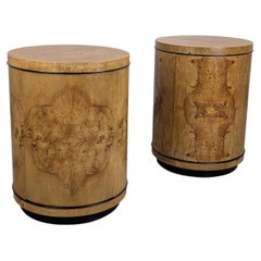 Henredon Scene Two Olive Burlwood Rosewood Drum End Tables