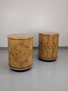Henredon Scene Two Olive Burlwood Rosewood Drum End Tables
