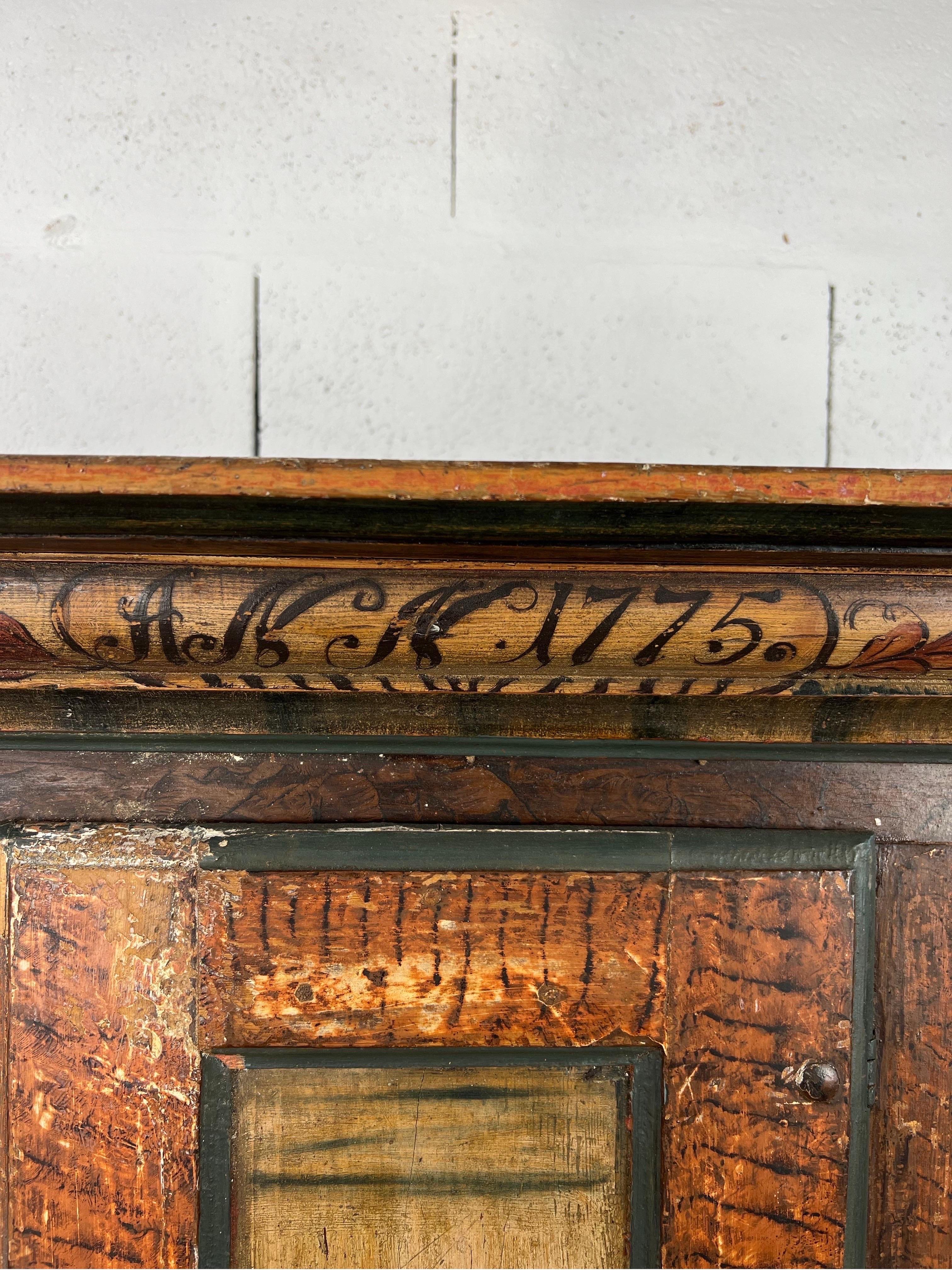 Faux Bois Hanging swedish sideboard dated 1775 For Sale