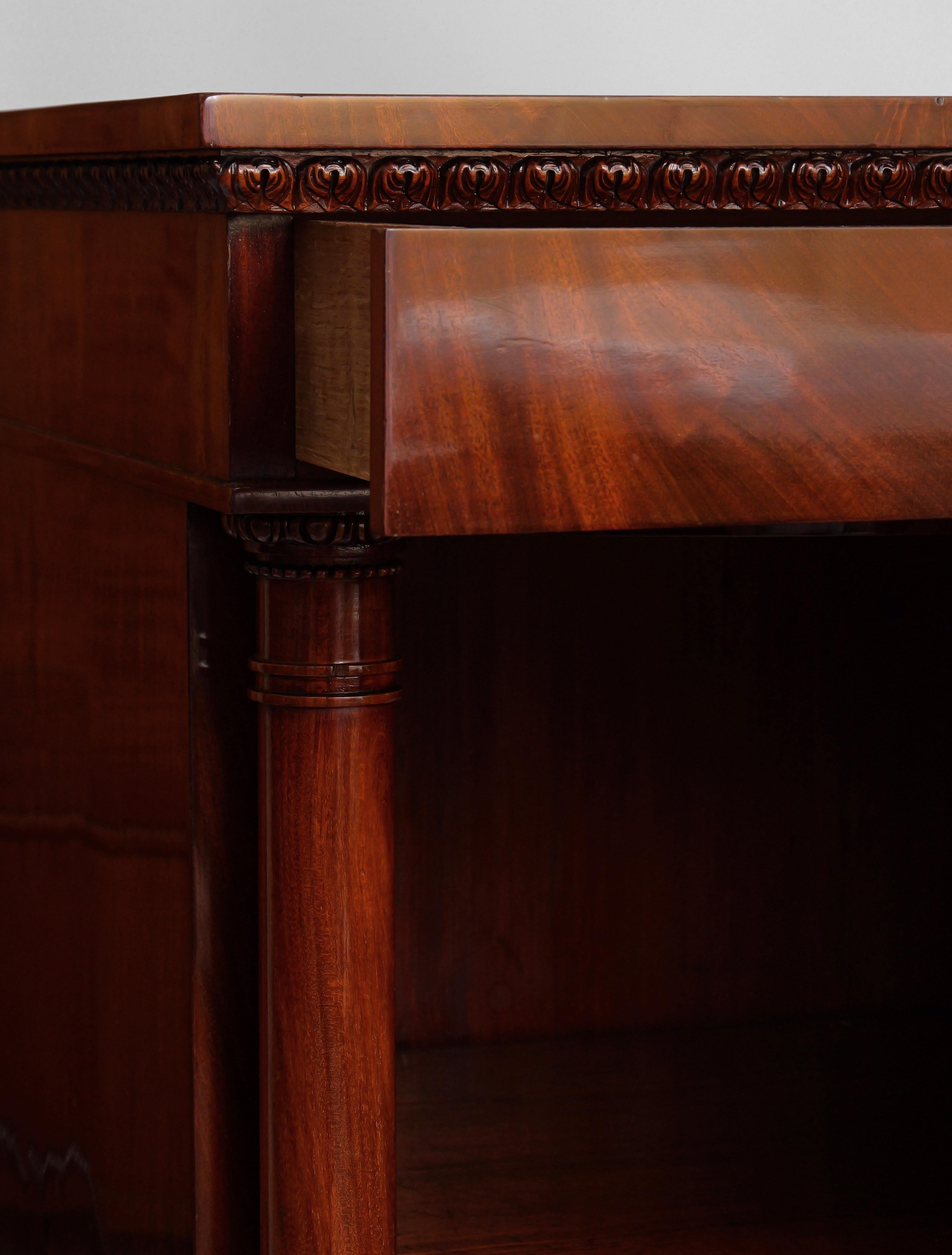 German Pair Of Pillar Cabinets, Curved Door With Flanking Columns And Head Drawer, 1810 For Sale
