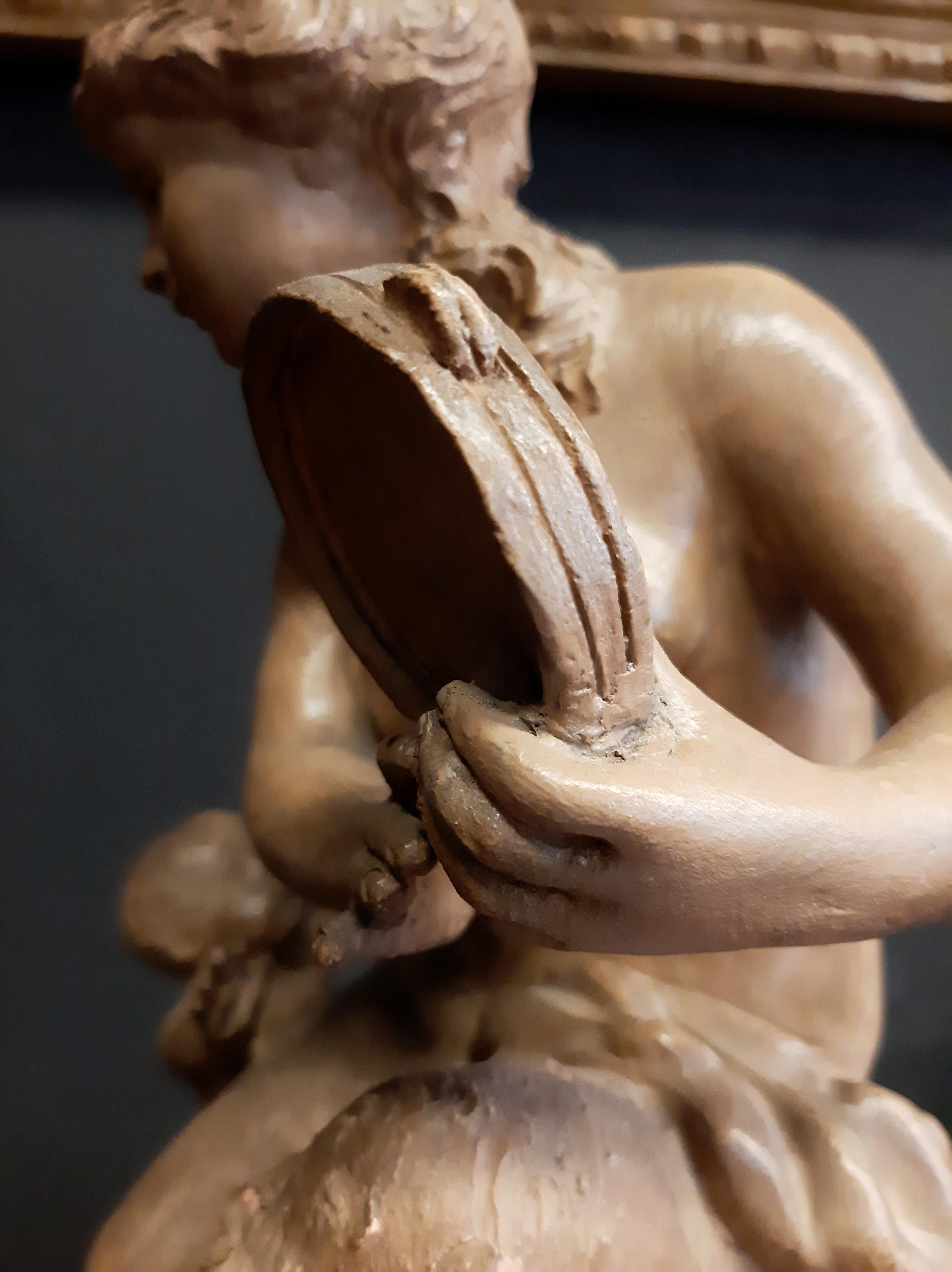 Francese Scultura rococò in terracotta, Clodion, Fauno femmina e Fauni bambini in vendita