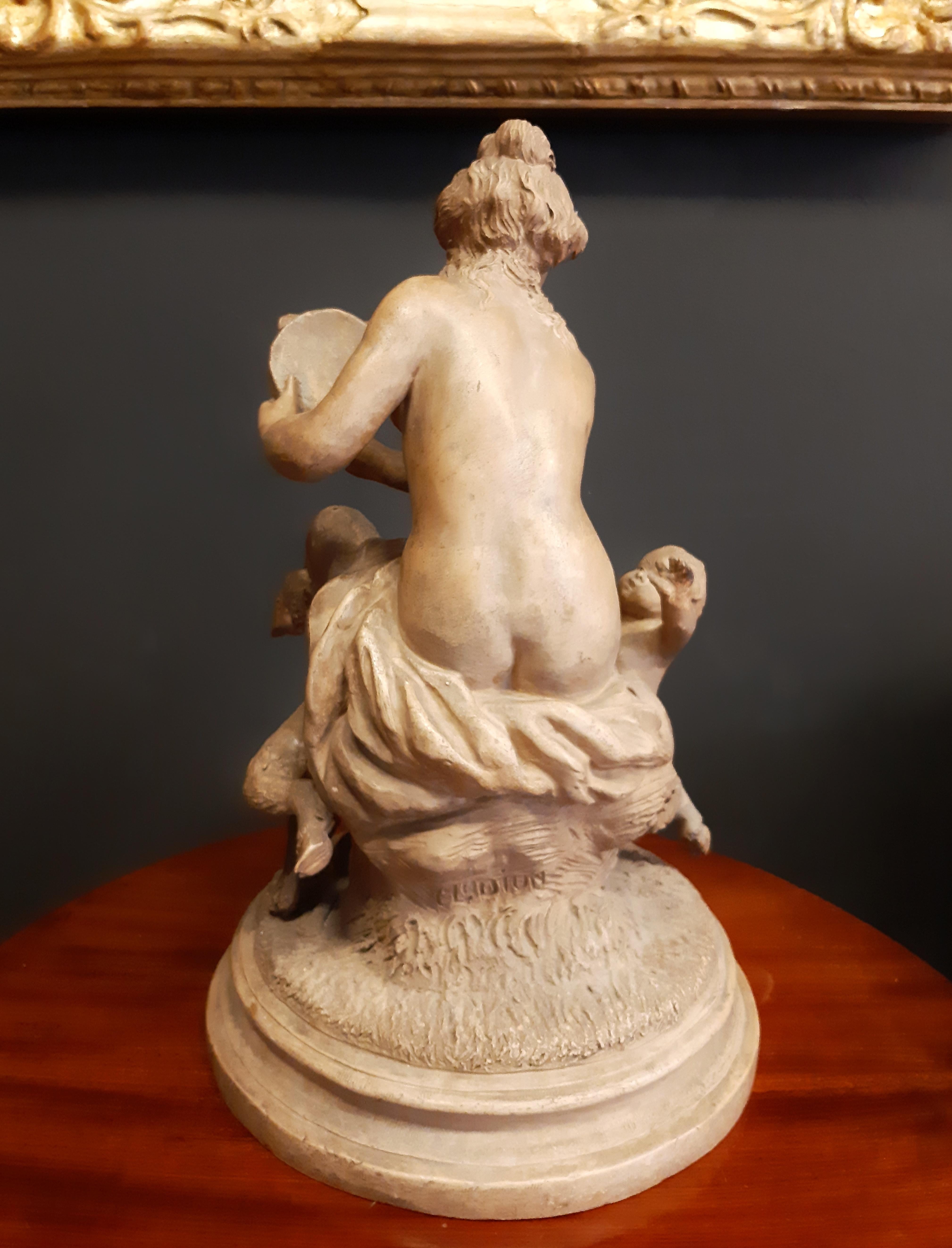 Scultura rococò in terracotta, Clodion, Fauno femmina e Fauni bambini In condizioni buone in vendita a Dresden, DE