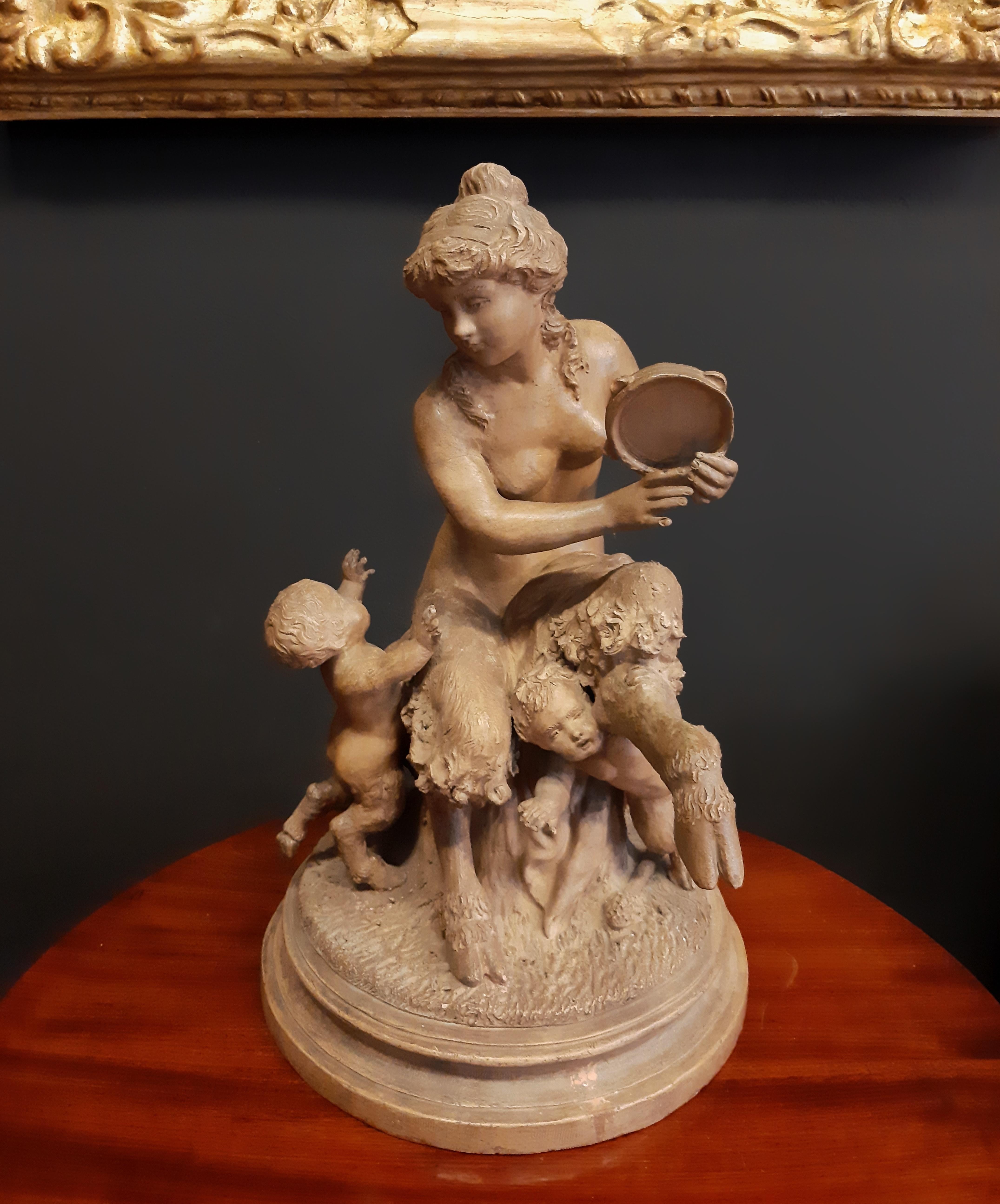 Scultura rococò in terracotta, Clodion, Fauno femmina e Fauni bambini in vendita 1