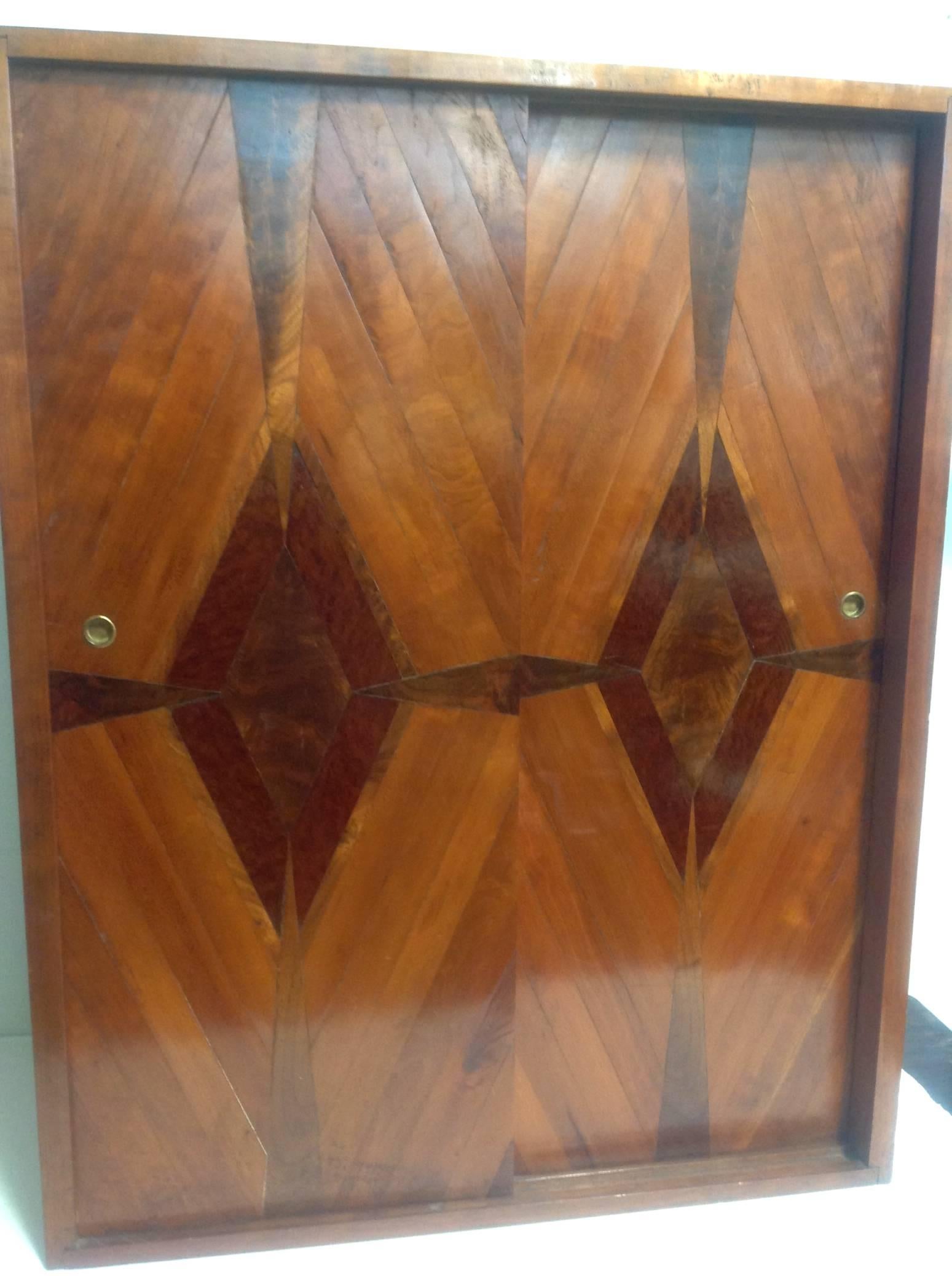 American Studio Craft Parquetry Hanging Cabinet, circa Late 1940s For Sale