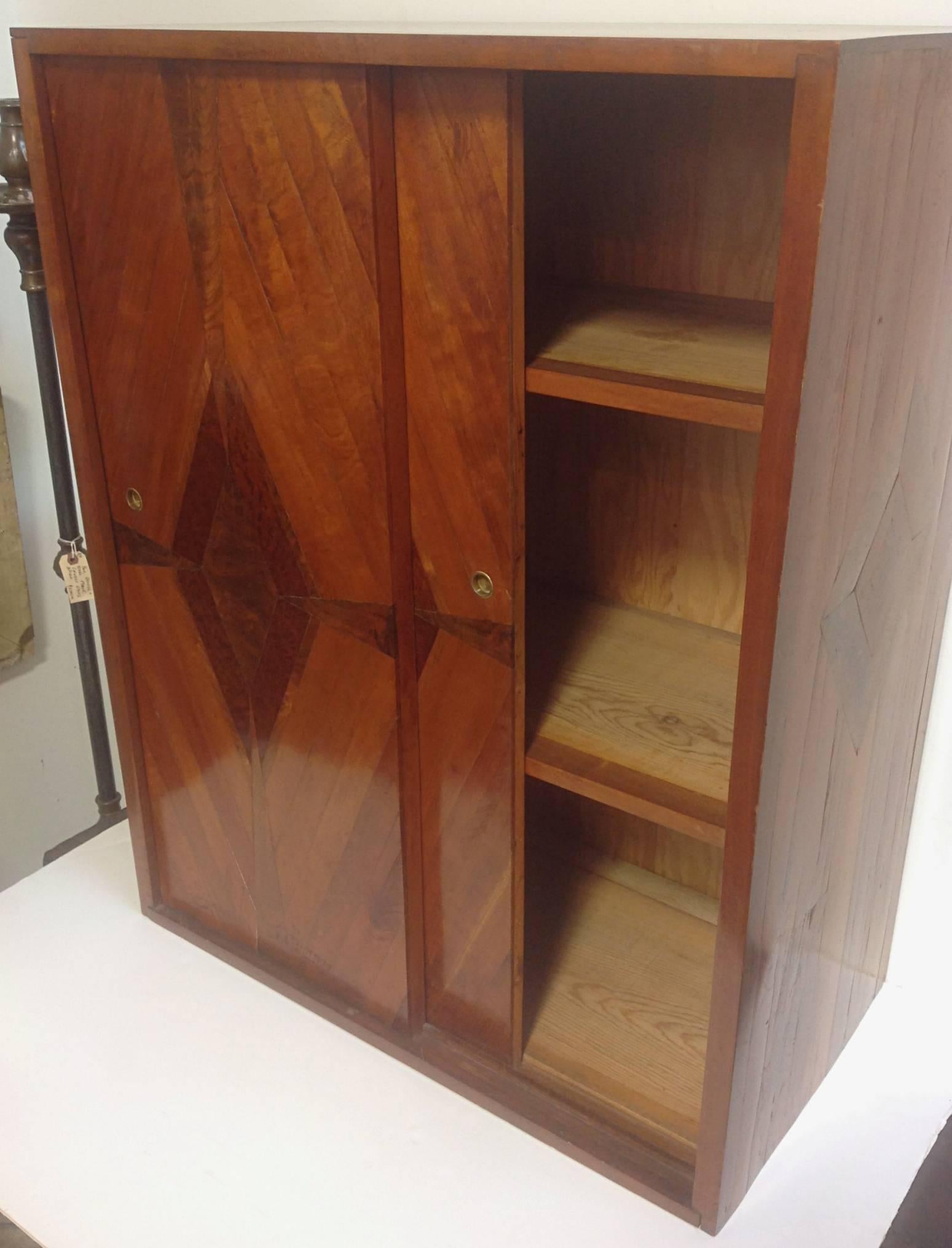 Mid-20th Century Studio Craft Parquetry Hanging Cabinet, circa Late 1940s For Sale