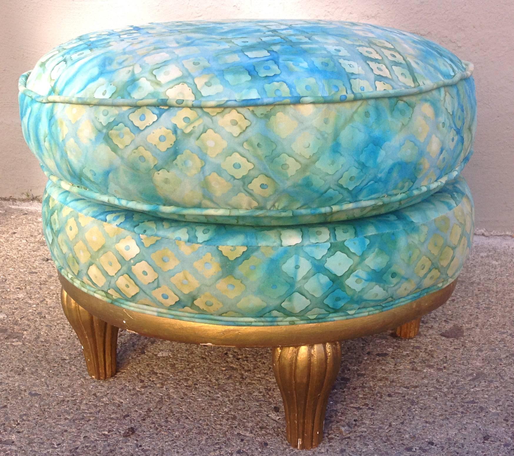 French Art Deco Gilt Lounge Chair with Round Pouf in the Style of Paul Follot For Sale 6