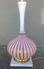 Murano Candy Stripe Glass and Alabaster Table Lamp