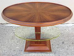 Art Deco Oval Occasional Table with Floating Glass Shelf