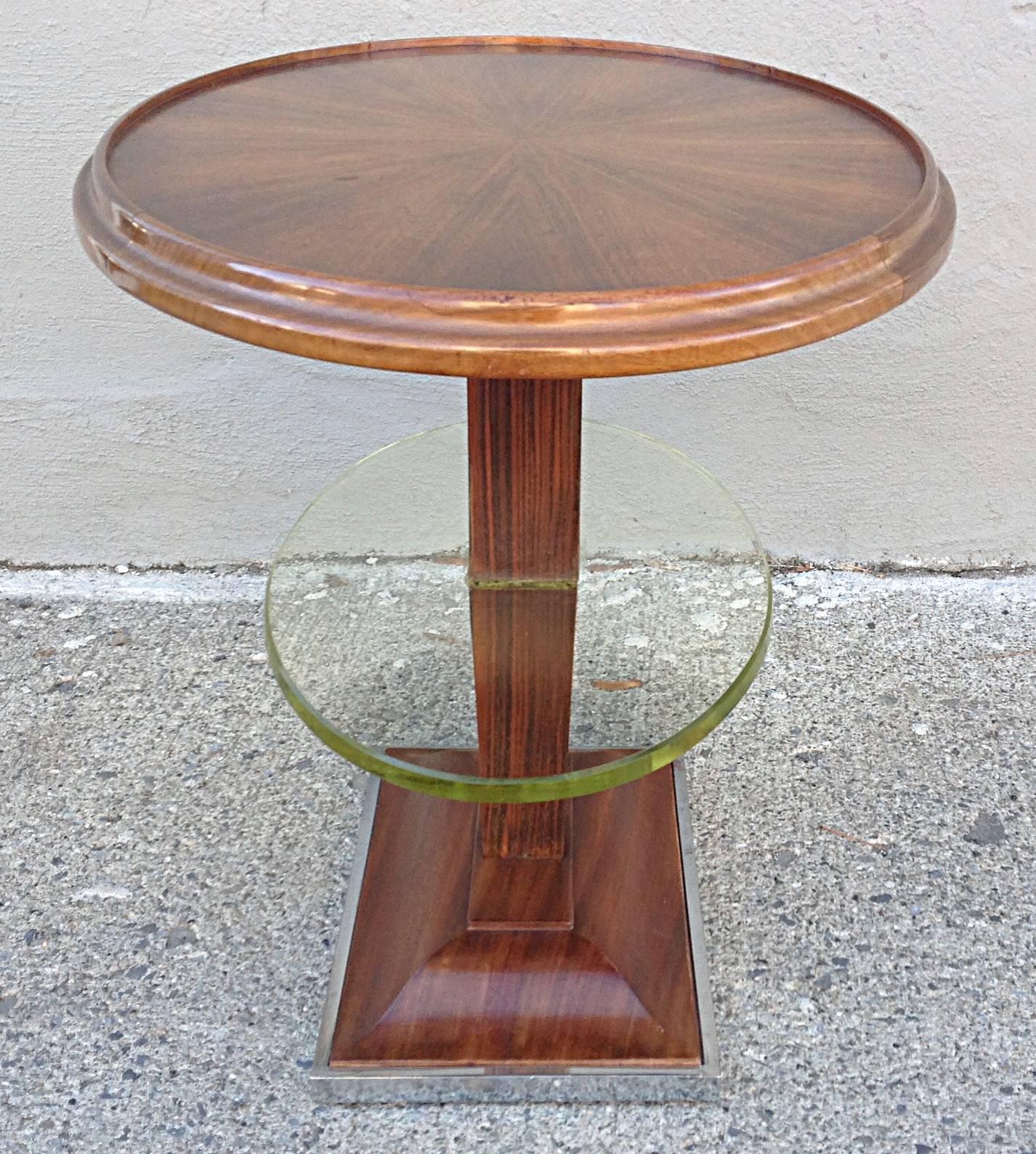 Art Deco Oval Occasional Table with Floating Glass Shelf For Sale 2