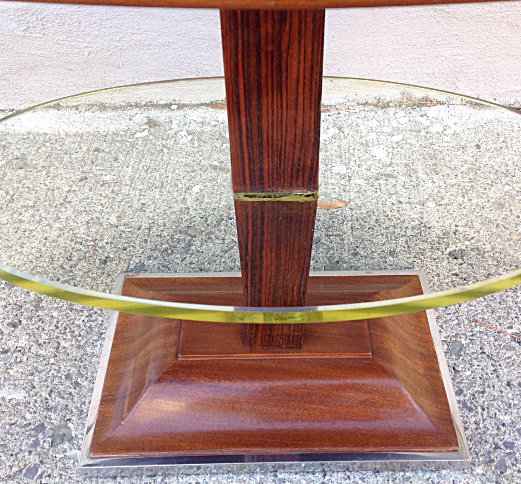 Mid-20th Century Art Deco Oval Occasional Table with Floating Glass Shelf For Sale