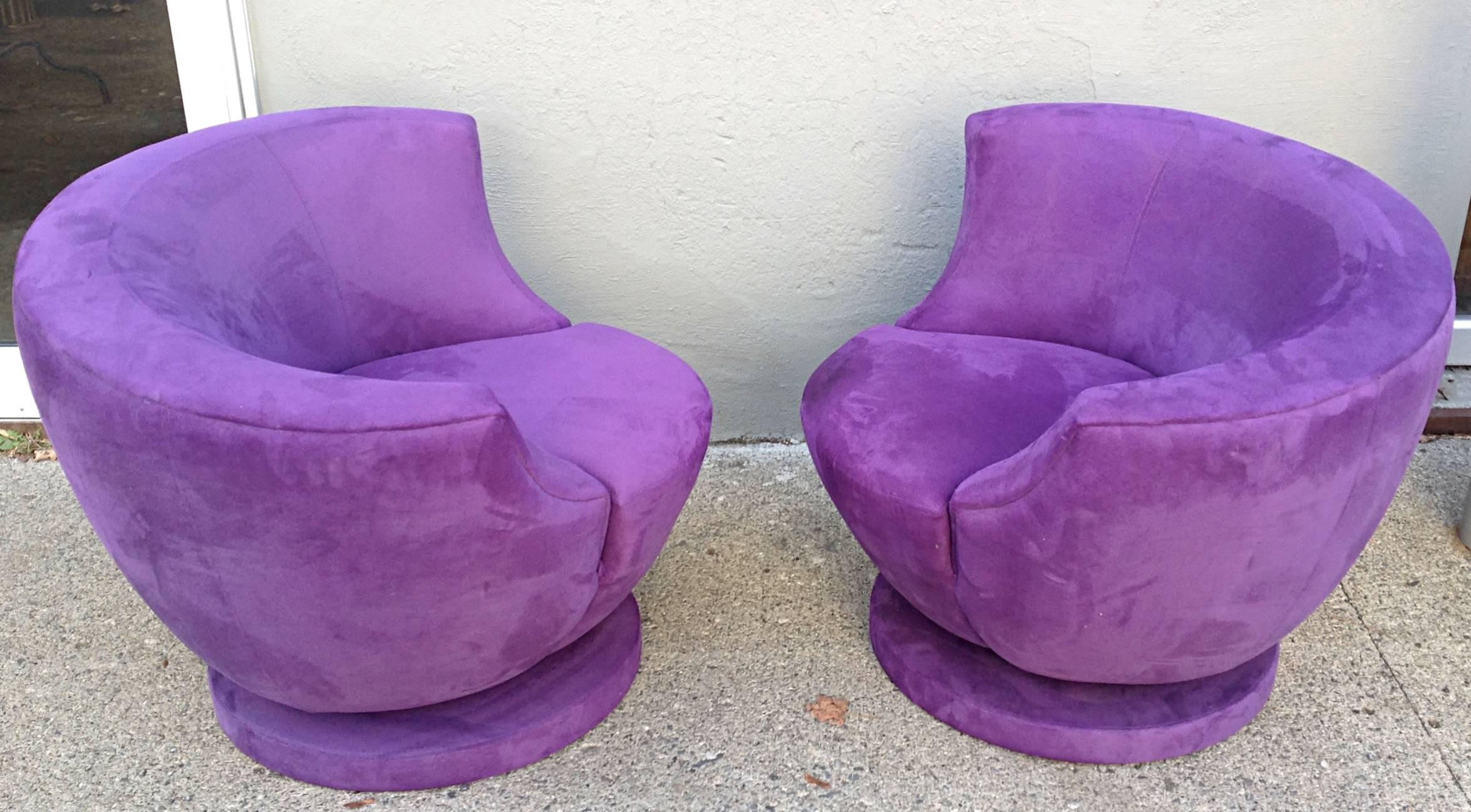 Pair of Asymetric Swivel Lounge Chairs by Directional 2