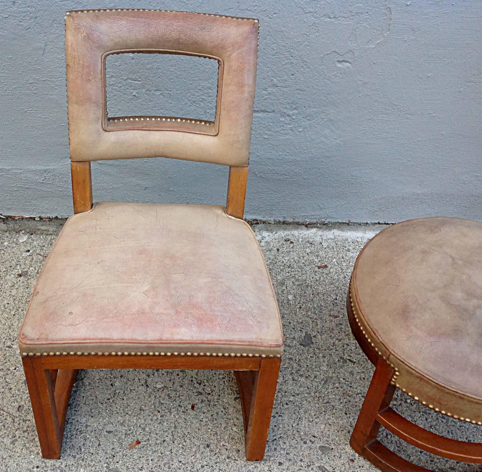 Mid-20th Century Gilbert Rohde Machine Age Side Chair and Stool For Sale