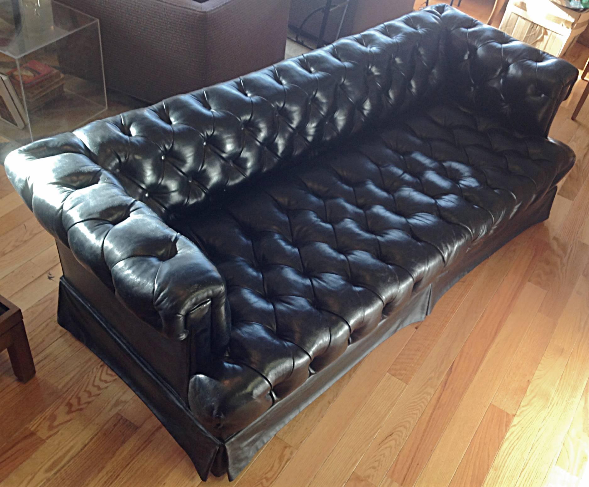 Tufted Black Leather Sofa 2